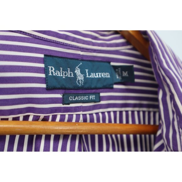 Ralph Lauren Purple & White Striped Button-Down Shirt Classic Fit Polo Logo - Picture 2 of 13